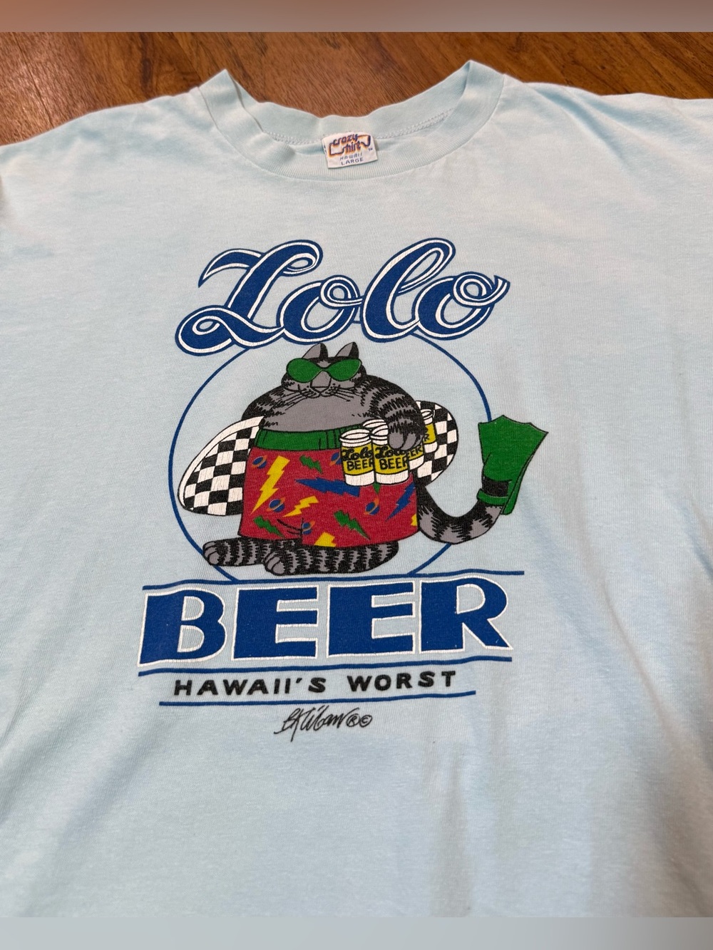 Vintage 80’s LOLO BEER Hawaii Kliban Cat Shirt Surf Crazy Shirt USA Authentic
